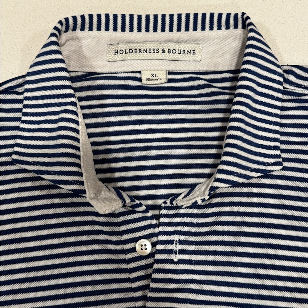 Navy Striped Holderness & Bourne Men's Golf Polo